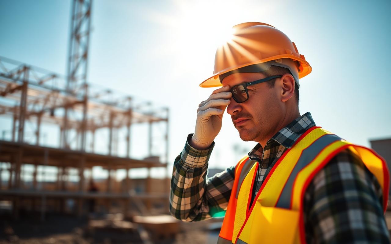 Construction worker on a hot job site